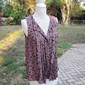 Women's Loft Brown and deep purple feathers blouse
